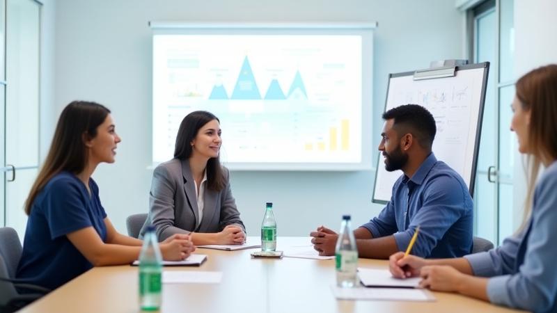 Consulenti che discutono di strategie educative con un cliente in una moderna sala riunioni